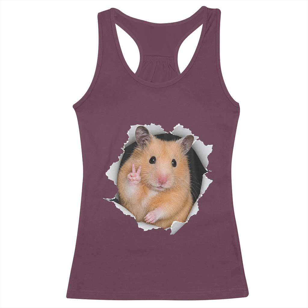 Funny Curious Hamster Peeking Through A Cracked Wall Meme Racerback Tank Top
