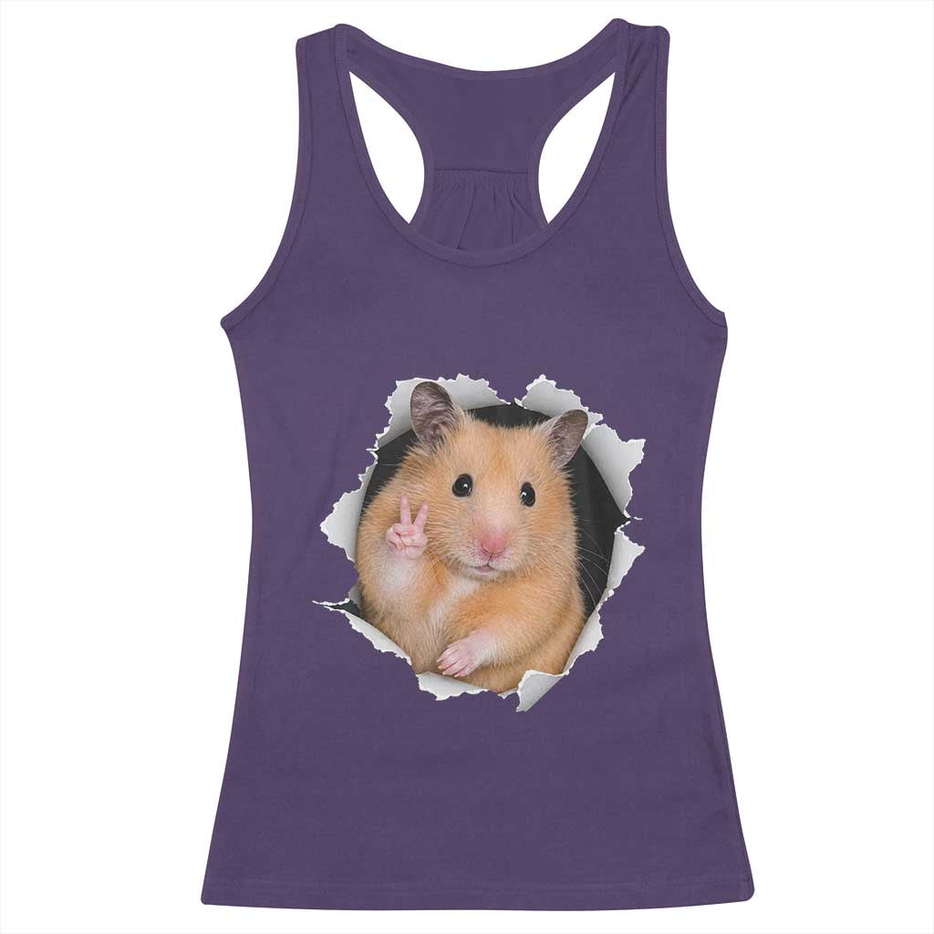 Funny Curious Hamster Peeking Through A Cracked Wall Meme Racerback Tank Top