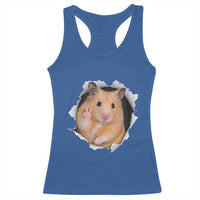 Funny Curious Hamster Peeking Through A Cracked Wall Meme Racerback Tank Top