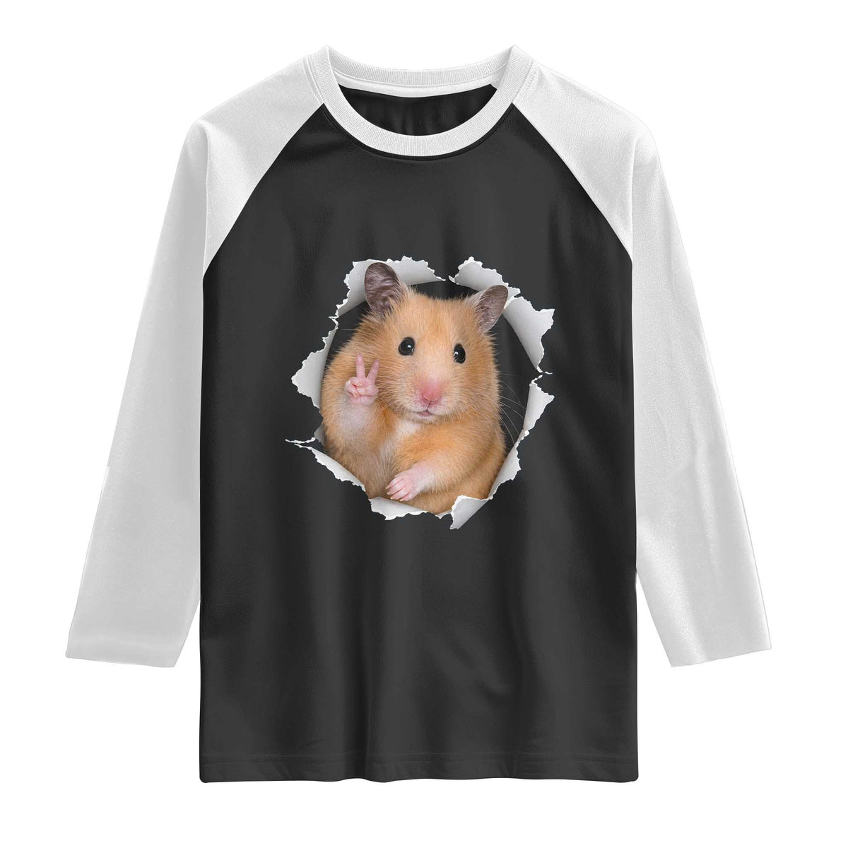 Funny Curious Hamster Peeking Through A Cracked Wall Meme Raglan Shirt