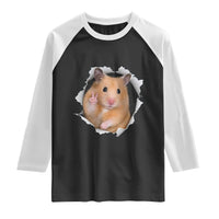 Funny Curious Hamster Peeking Through A Cracked Wall Meme Raglan Shirt