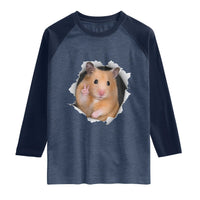 Funny Curious Hamster Peeking Through A Cracked Wall Meme Raglan Shirt