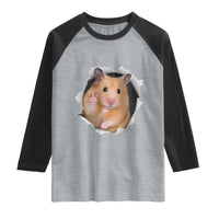 Funny Curious Hamster Peeking Through A Cracked Wall Meme Raglan Shirt