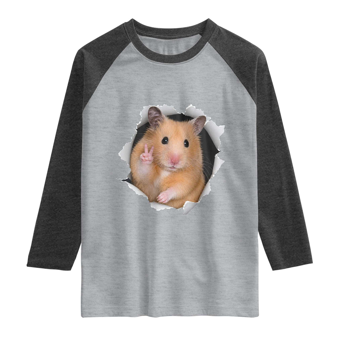 Funny Curious Hamster Peeking Through A Cracked Wall Meme Raglan Shirt