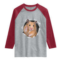 Funny Curious Hamster Peeking Through A Cracked Wall Meme Raglan Shirt