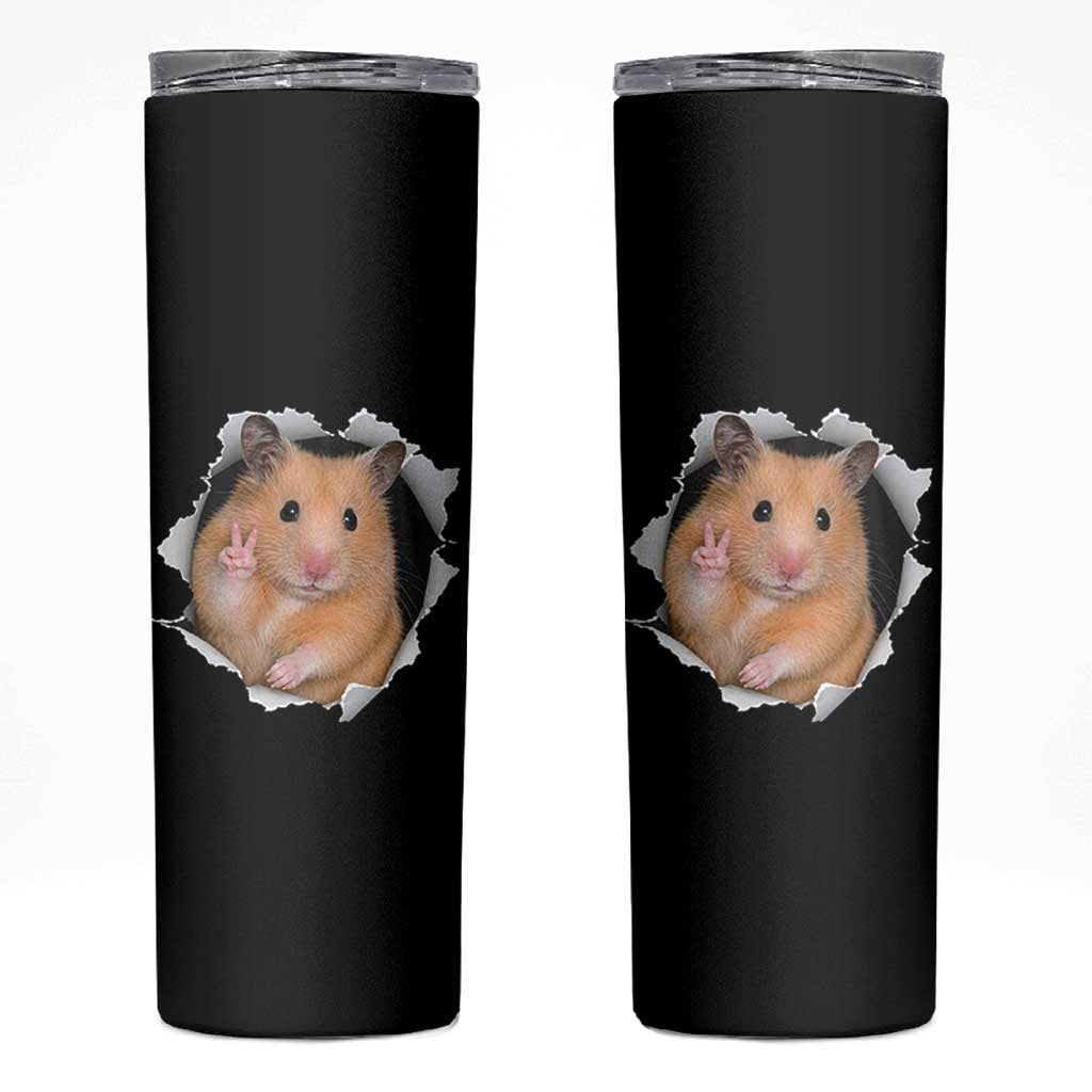 Funny Curious Hamster Peeking Through A Cracked Wall Meme Skinny Tumbler