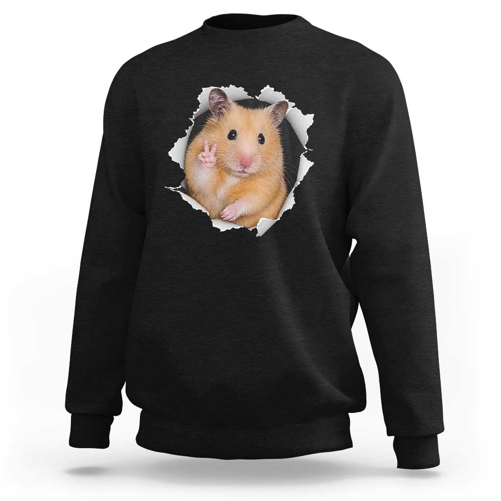 Funny Curious Hamster Peeking Through A Cracked Wall Meme Sweatshirt