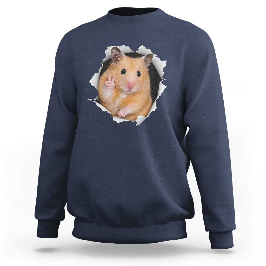 Funny Curious Hamster Peeking Through A Cracked Wall Meme Sweatshirt