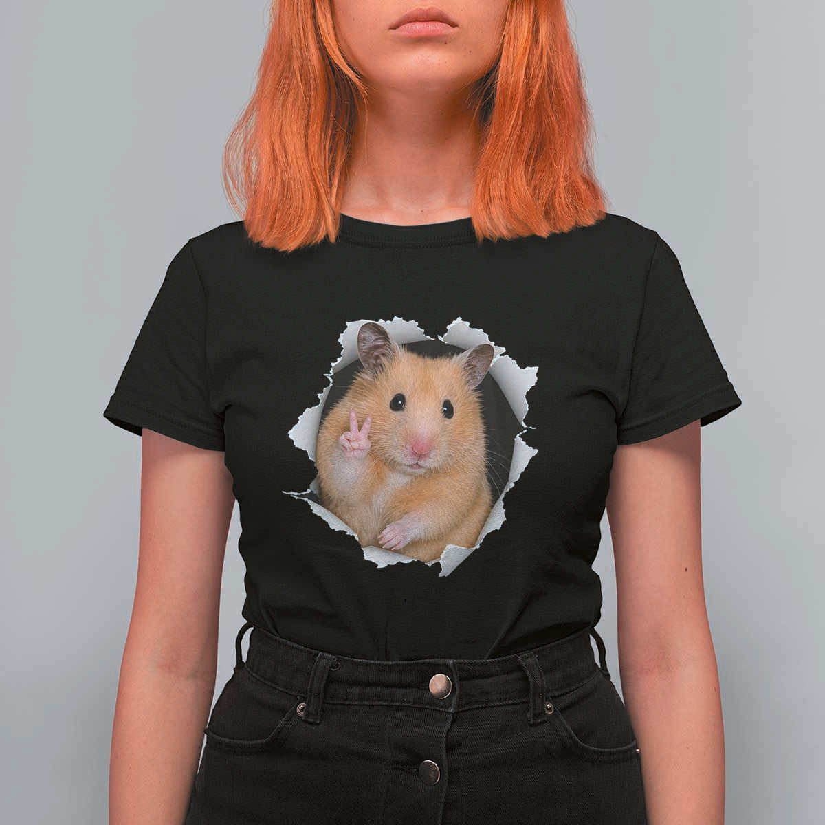 Funny Curious Hamster Peeking Through A Cracked Wall Meme T Shirt For Women