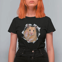 Funny Curious Hamster Peeking Through A Cracked Wall Meme T Shirt For Women