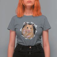 Funny Curious Hamster Peeking Through A Cracked Wall Meme T Shirt For Women