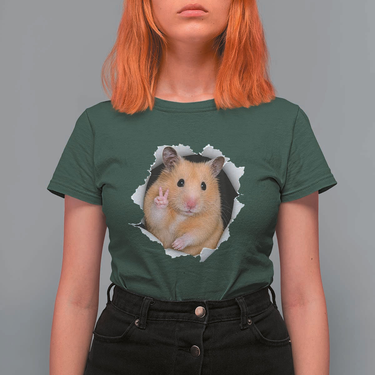 Funny Curious Hamster Peeking Through A Cracked Wall Meme T Shirt For Women