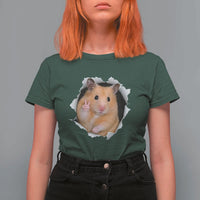 Funny Curious Hamster Peeking Through A Cracked Wall Meme T Shirt For Women
