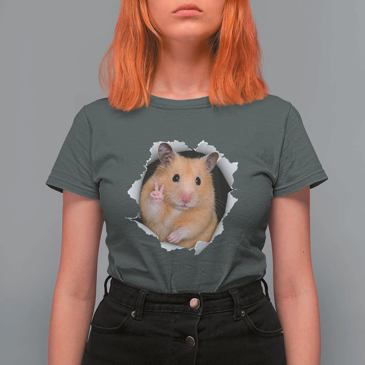 Funny Curious Hamster Peeking Through A Cracked Wall Meme T Shirt For Women