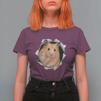 Funny Curious Hamster Peeking Through A Cracked Wall Meme T Shirt For Women