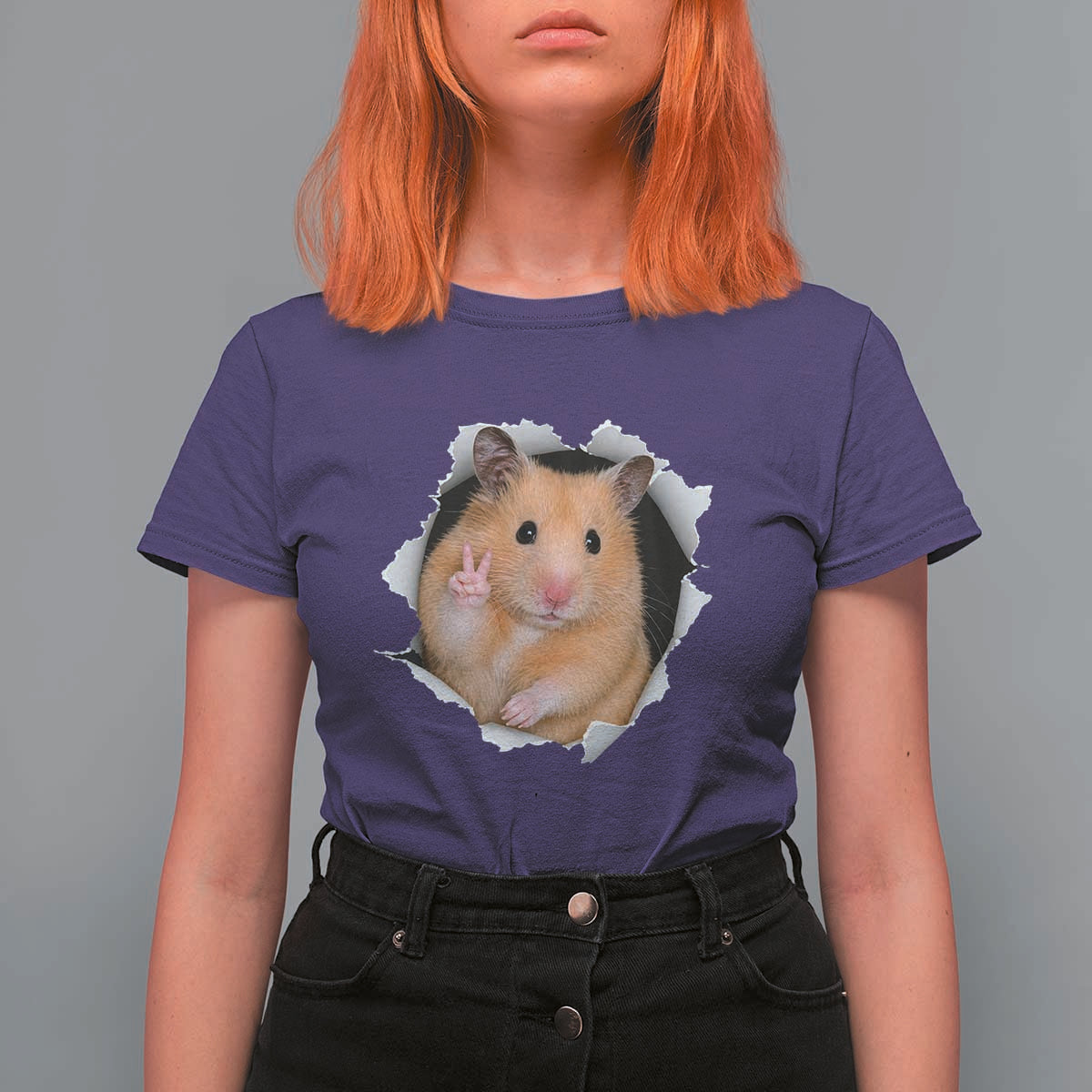 Funny Curious Hamster Peeking Through A Cracked Wall Meme T Shirt For Women