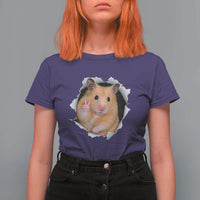 Funny Curious Hamster Peeking Through A Cracked Wall Meme T Shirt For Women