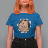 Funny Curious Hamster Peeking Through A Cracked Wall Meme T Shirt For Women