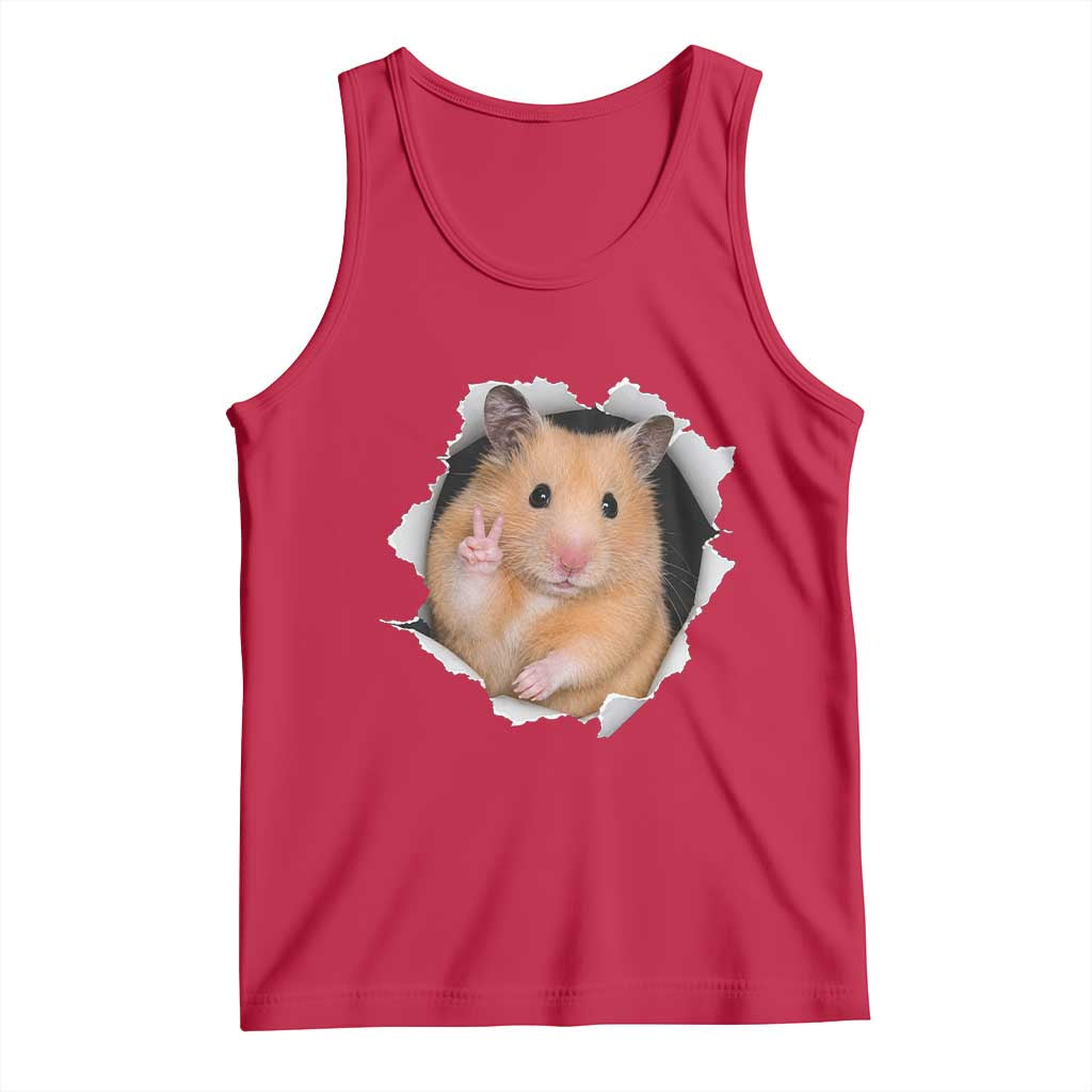 Funny Curious Hamster Peeking Through A Cracked Wall Meme Tank Top