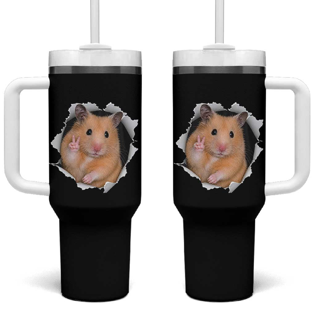 Funny Curious Hamster Peeking Through A Cracked Wall Meme Tumbler With Handle