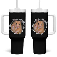 Funny Curious Hamster Peeking Through A Cracked Wall Meme Tumbler With Handle