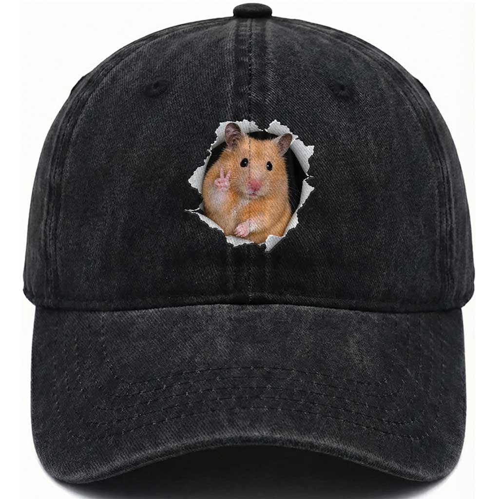 Funny Curious Hamster Peeking Through A Cracked Wall Meme Washed Cotton Baseball Cap