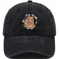 Funny Curious Hamster Peeking Through A Cracked Wall Meme Washed Cotton Baseball Cap