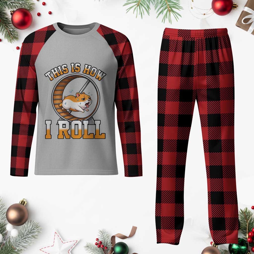 Cute Hamster Running Wheel Plaid Pajama Set This Is How I Roll
