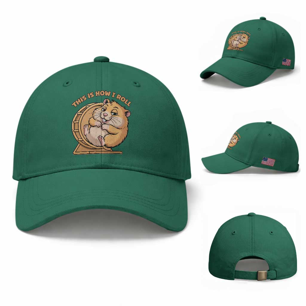 Funny Hamster This Is How I Roll Baseball Cap Cute Rodent Wheel Meme