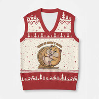 Funny Hamster This Is How I Roll V-Neck Knit Sweater Vest Cute Rodent Wheel Meme