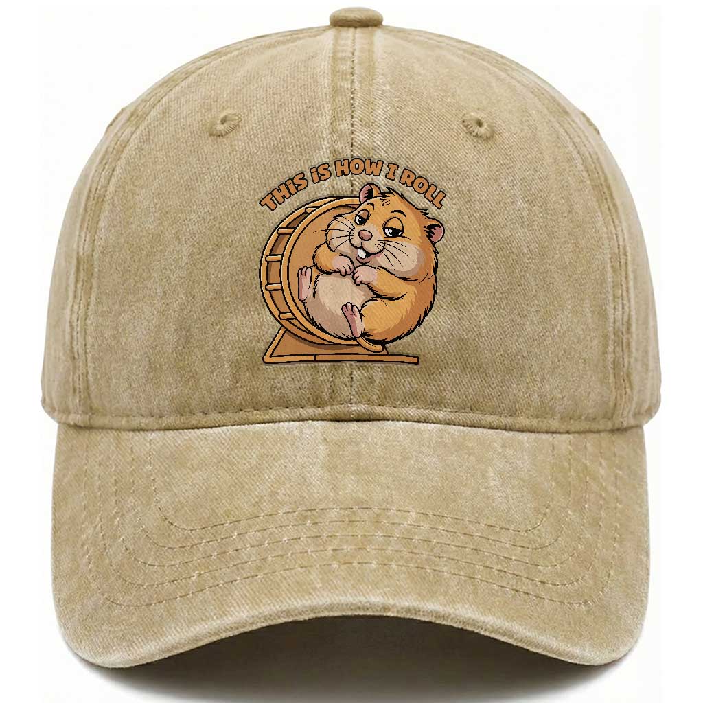 Funny Hamster This Is How I Roll Washed Cotton Baseball Cap Cute Rodent Wheel Meme