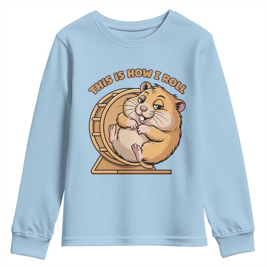 Funny Hamster This Is How I Roll Youth Sweatshirt Cute Rodent Wheel Meme