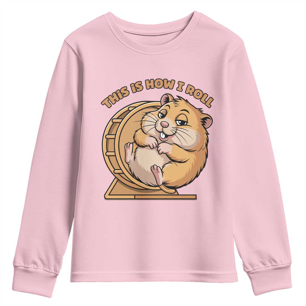 Funny Hamster This Is How I Roll Youth Sweatshirt Cute Rodent Wheel Meme