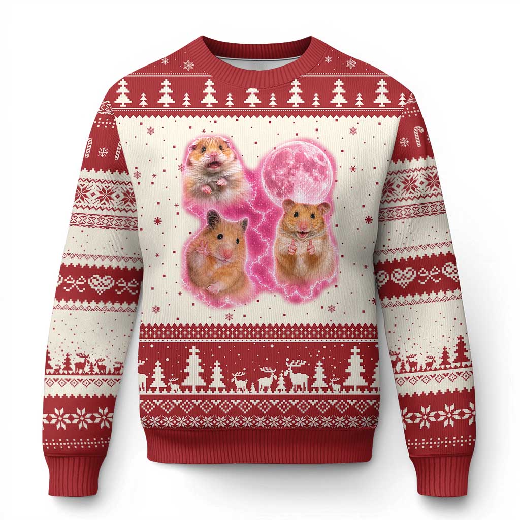 Three Hamsters Retro Graphic Ugly Christmas Sweater Small Pet Lover Gift Idea