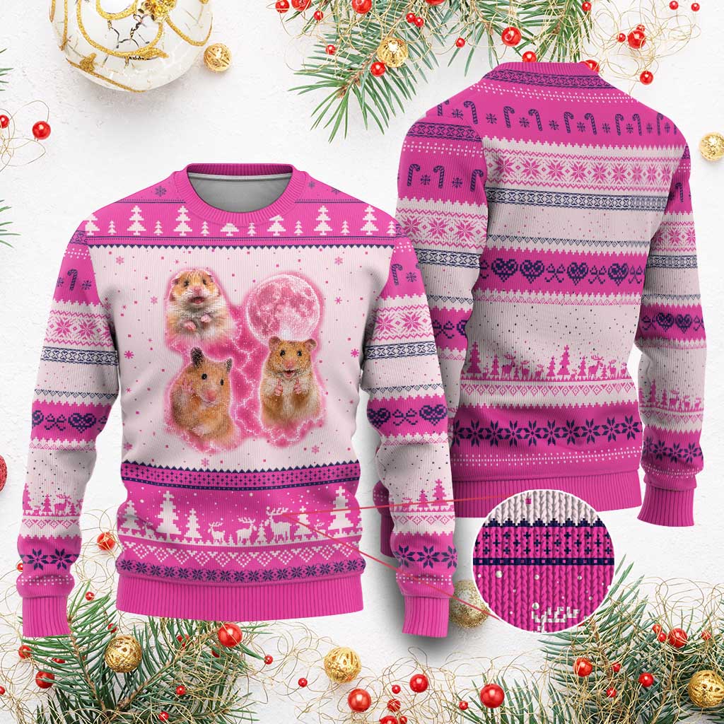 Three Hamsters Retro Graphic Ugly Christmas Sweater Small Pet Lover Gift Idea