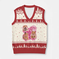 Three Hamsters Retro Graphic V-Neck Knit Sweater Vest Small Pet Lover Gift Idea