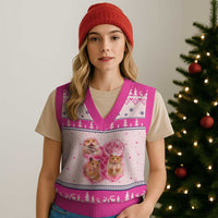 Three Hamsters Retro Graphic V-Neck Knit Sweater Vest Small Pet Lover Gift Idea