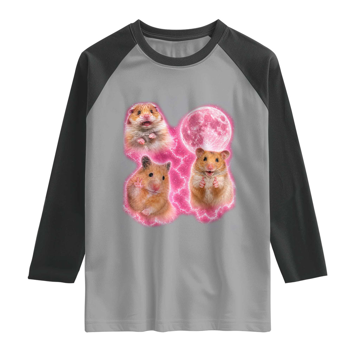 Three Hamsters Retro Graphic Raglan Shirt Small Pet Lover Gift Idea