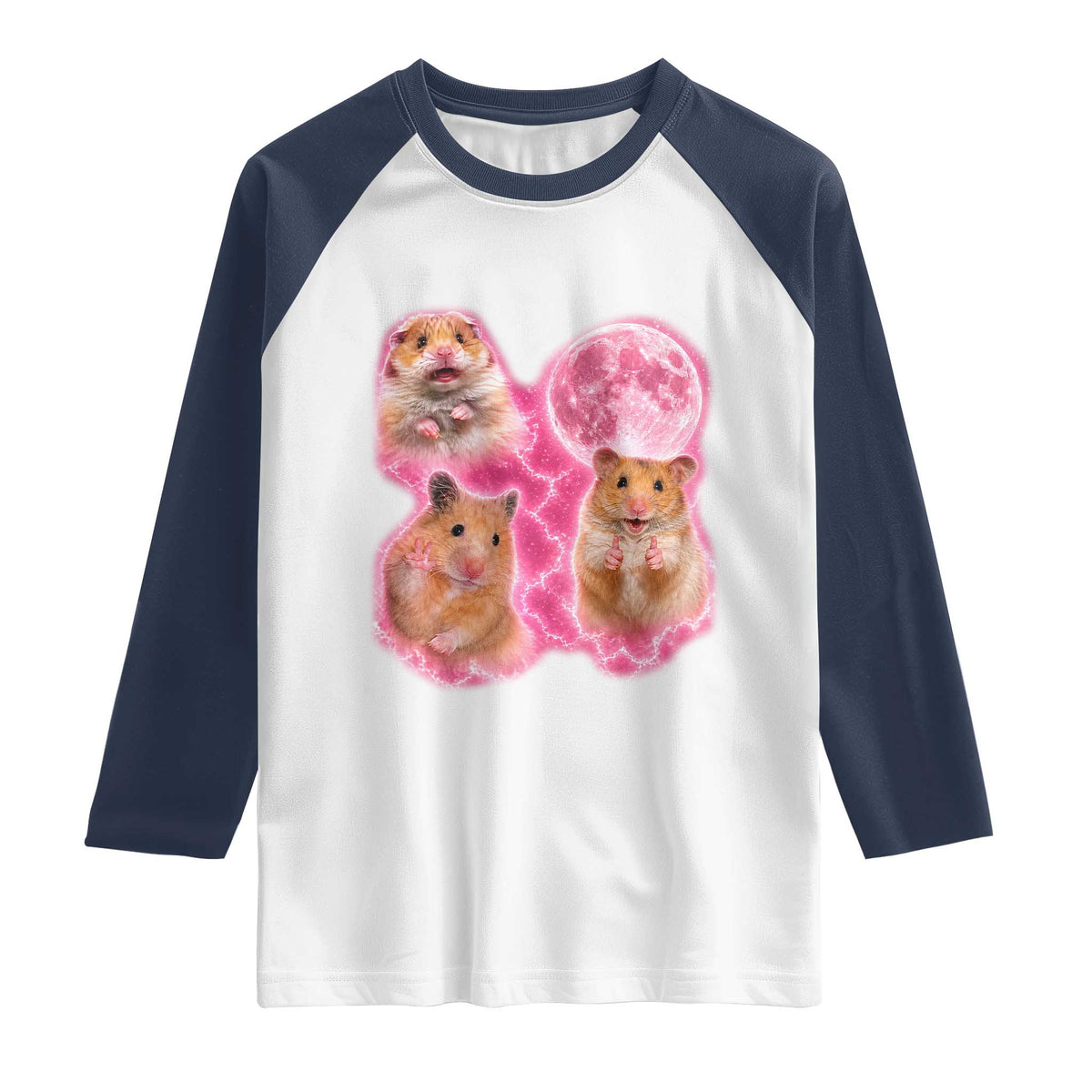 Three Hamsters Retro Graphic Raglan Shirt Small Pet Lover Gift Idea