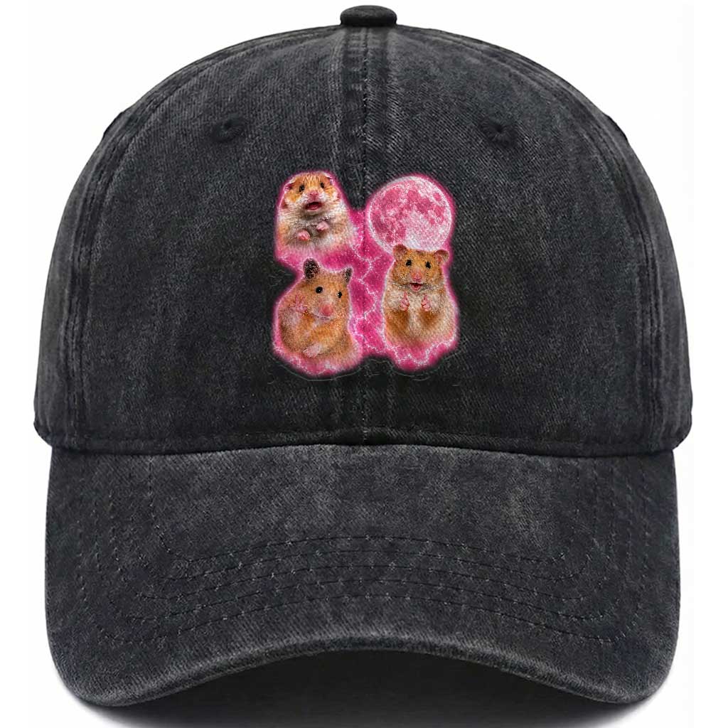 Three Hamsters Retro Graphic Washed Cotton Baseball Cap Small Pet Lover Gift Idea