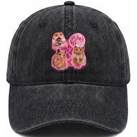Three Hamsters Retro Graphic Washed Cotton Baseball Cap Small Pet Lover Gift Idea