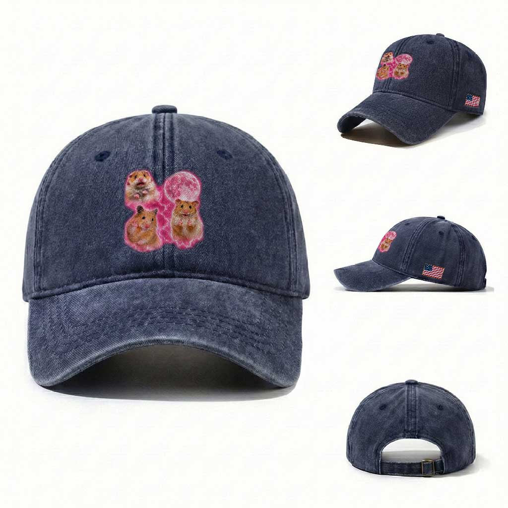 Three Hamsters Retro Graphic Washed Cotton Baseball Cap Small Pet Lover Gift Idea