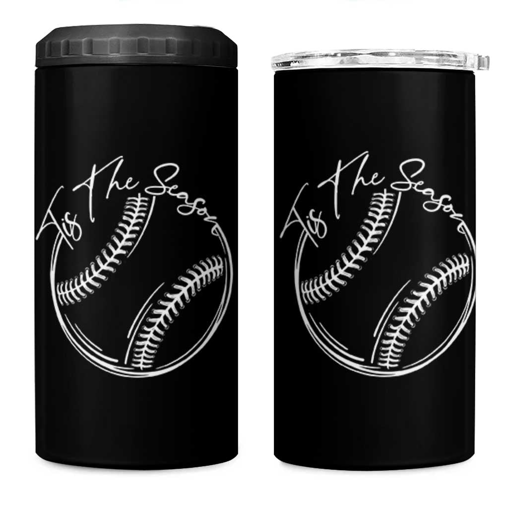Aesthetic Tis The Season Baseball Graphic 4 in 1 Can Cooler Tumbler Sports Fan Gift