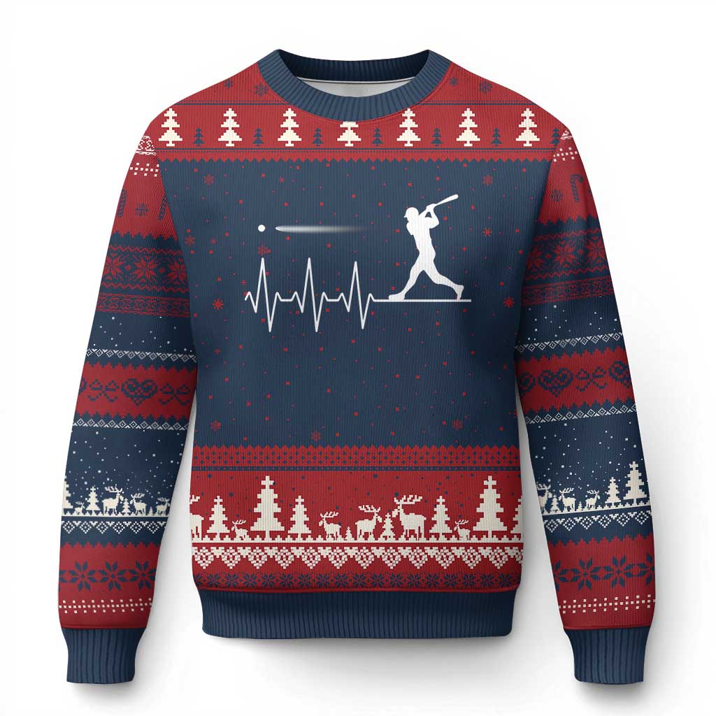 Baseball Heartbeat Line Ugly Christmas Sweater Vintage Sports Lover Gift