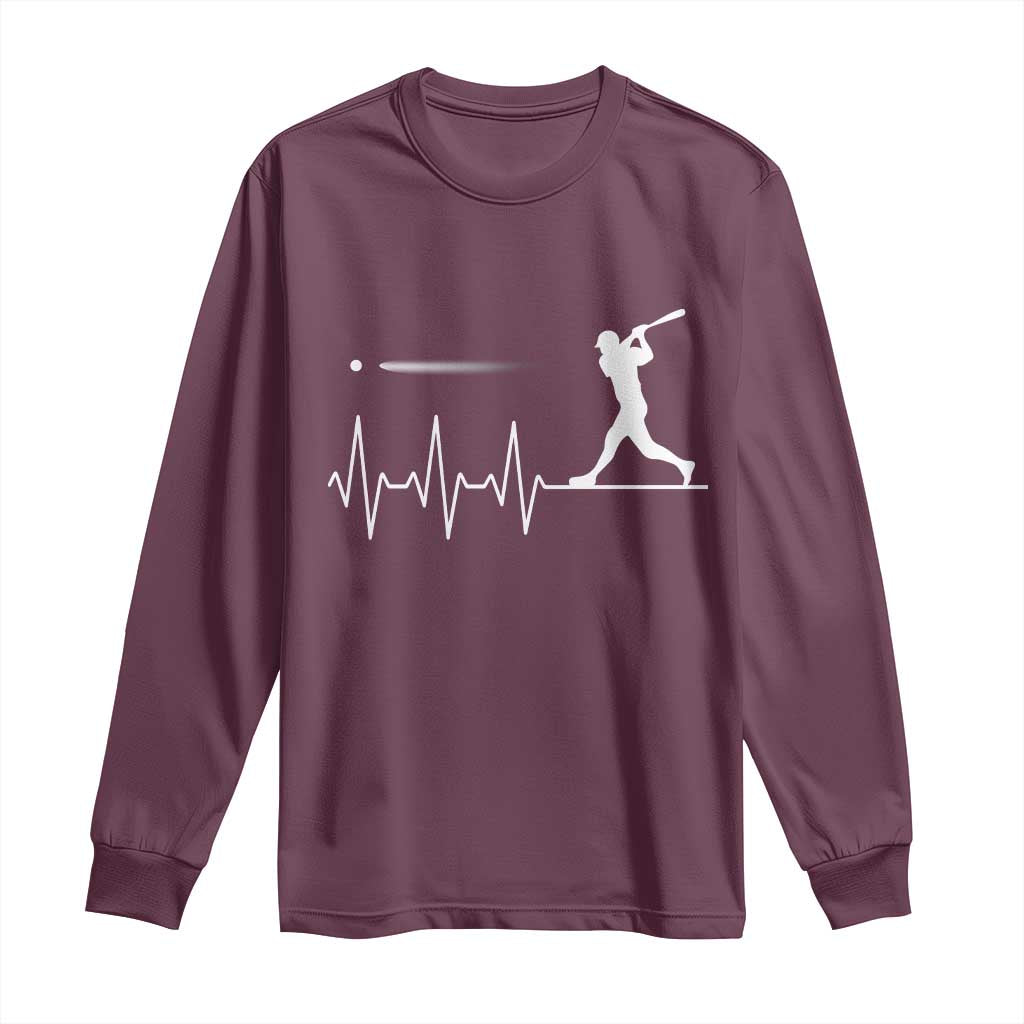 Baseball Heartbeat Line Long Sleeve Shirt Vintage Sports Lover Gift