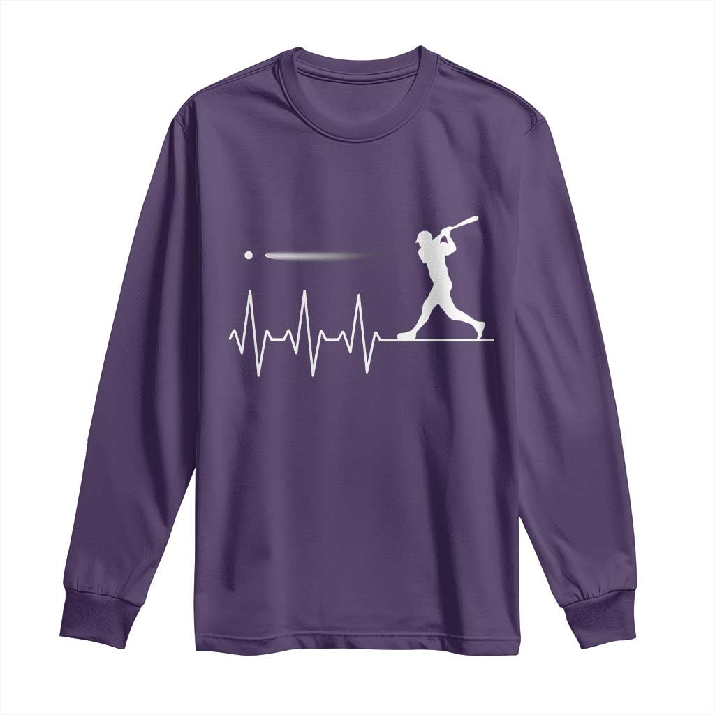 Baseball Heartbeat Line Long Sleeve Shirt Vintage Sports Lover Gift