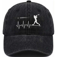 Baseball Heartbeat Line Washed Cotton Baseball Cap Vintage Sports Lover Gift