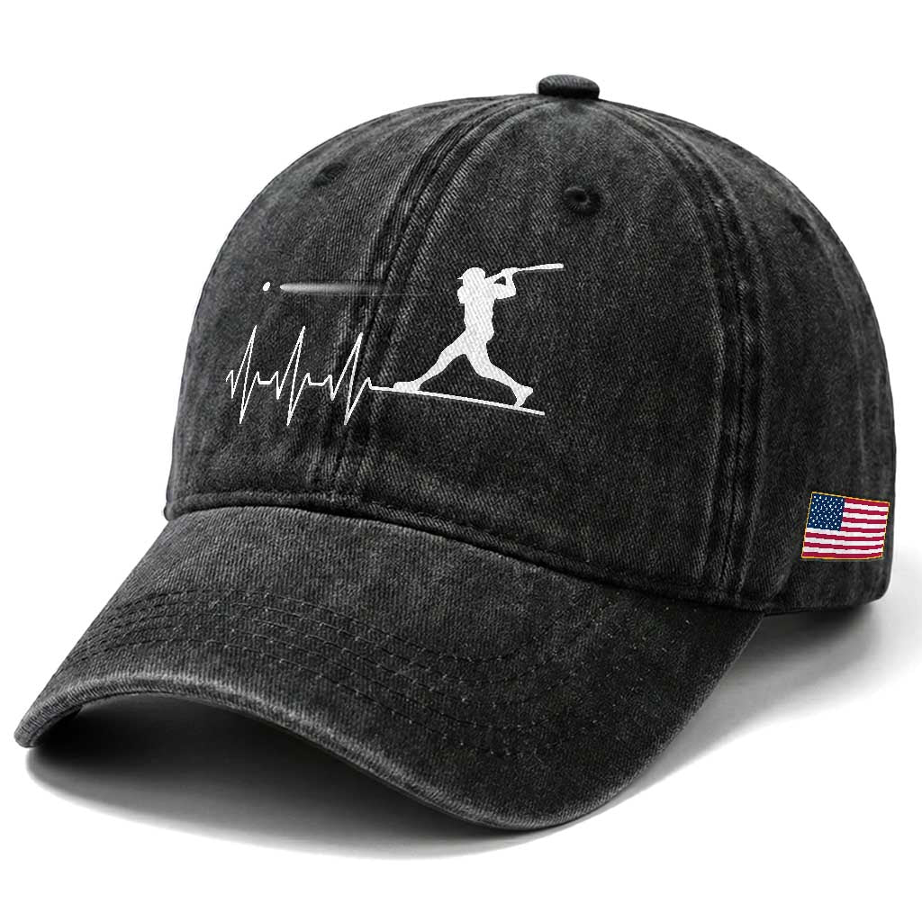 Baseball Heartbeat Line Washed Cotton Baseball Cap Vintage Sports Lover Gift