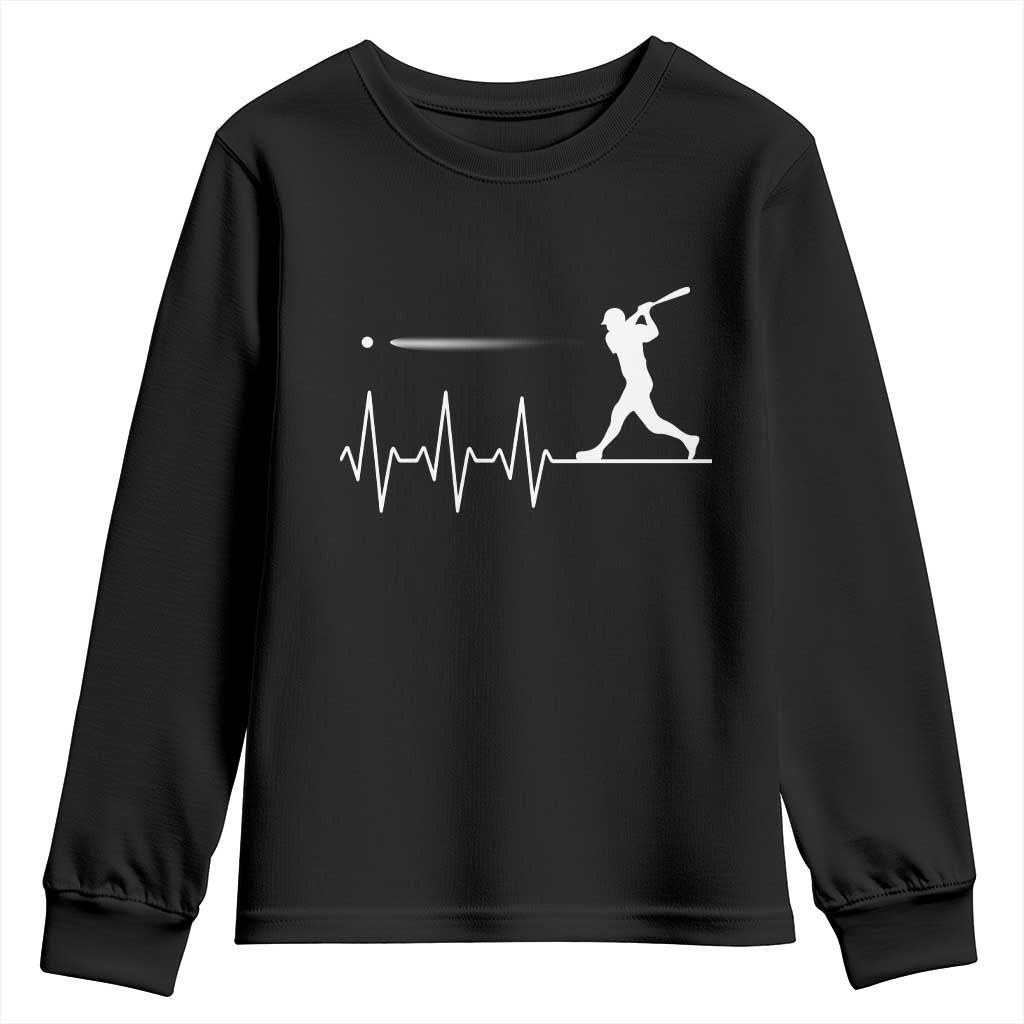 Baseball Heartbeat Line Youth Sweatshirt Vintage Sports Lover Gift