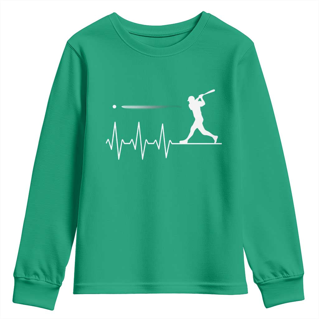 Baseball Heartbeat Line Youth Sweatshirt Vintage Sports Lover Gift